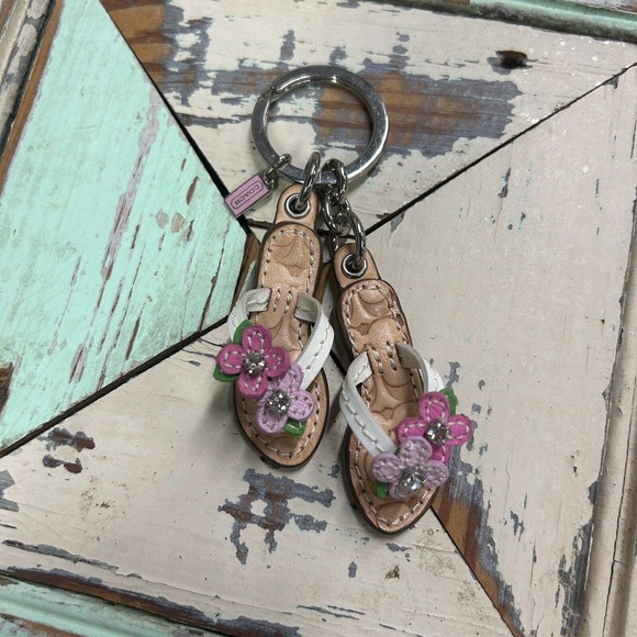 Coach Accessories - COACH Flip Flops Flower Rhinestone Bag Charm/Key Ring Leather